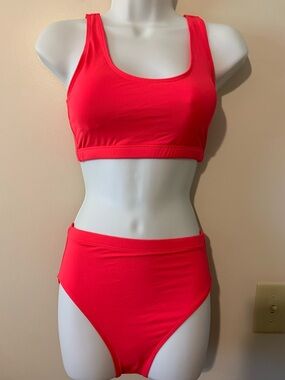 High-Waist Scoop Bikini Set in Bright Red